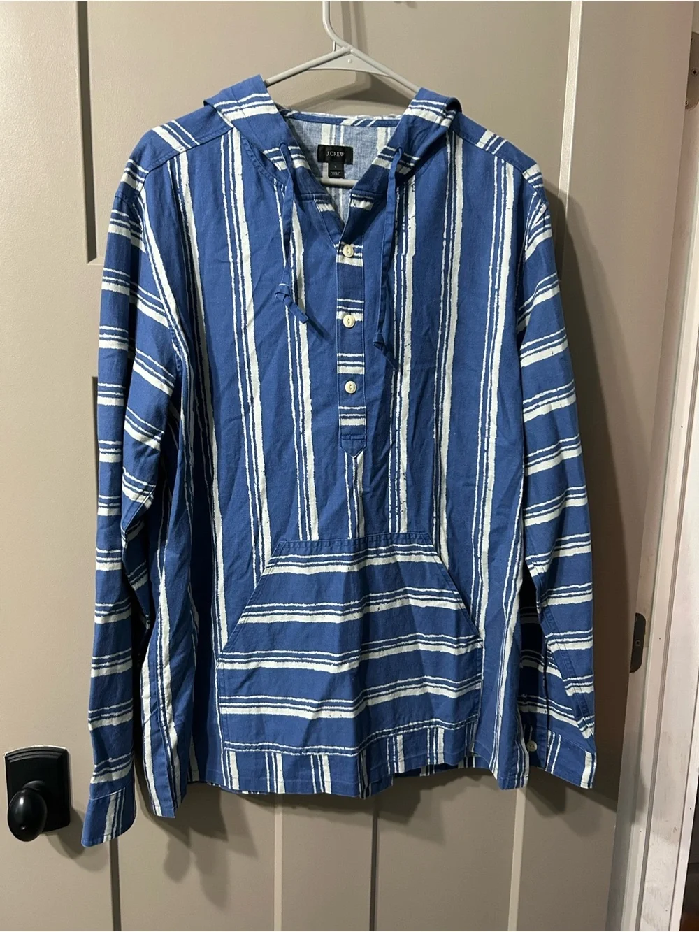 J.Crew Blue & White Striped Baja hooded  Pullover